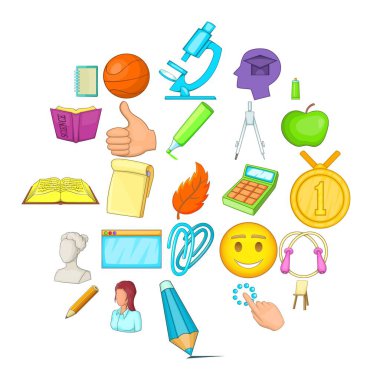 Kampüs Icons set. Beyaz arka plan üzerinde izole web için 25 kampüs vektör simge kümesi çizgi film