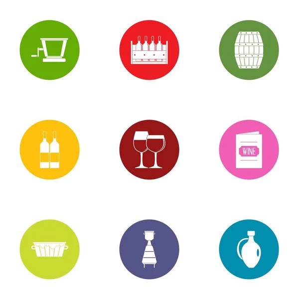 Conjunto de ícones da lista de vinhos, estilo plano — Vetor de Stock
