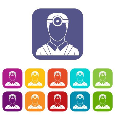 Göz doktoru kafa ile ayna Icons set