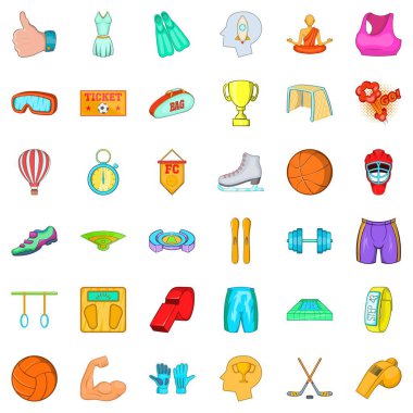 Sağlıklı spor Icons set, karikatür tarzı