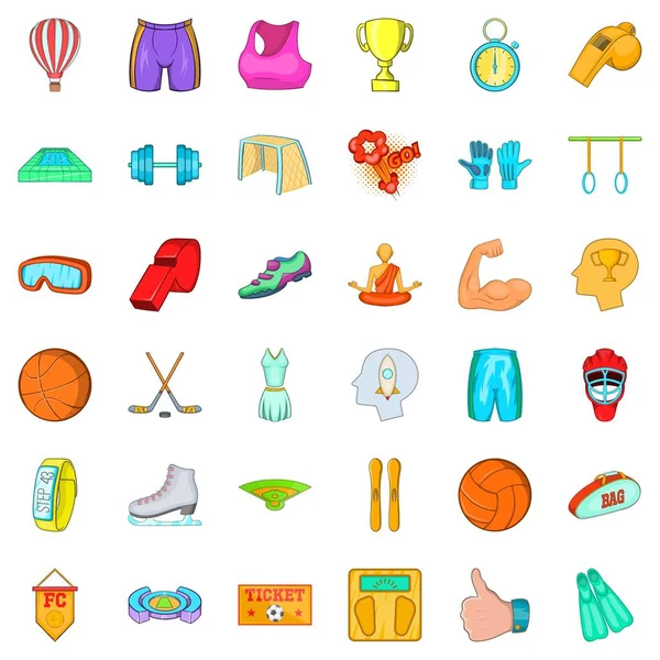 Juego de iconos de deportes activos, estilo de dibujos animados — Vector de stock