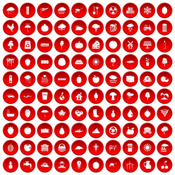 kırmızı 100 meyve Icons set