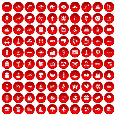 kırmızı 100 küresel ısınma Icons set