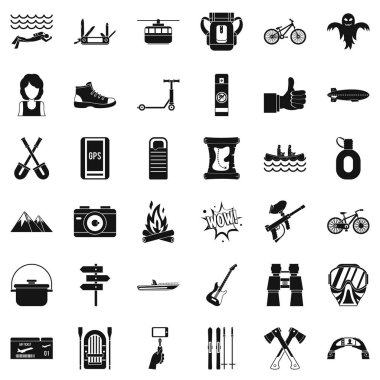 Doğa macera Icons set, basit tarzı