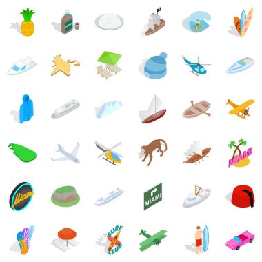 Yaz miami Icons set, izometrik tarzı