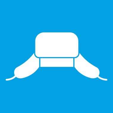 Kulak ile şapka simgesi beyaz mavi renkli vektör illüstrasyon izole flep