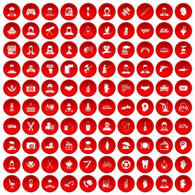 kırmızı 100 insan kaynakları Icons set