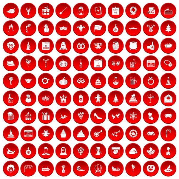kırmızı 100 tatil Icons set