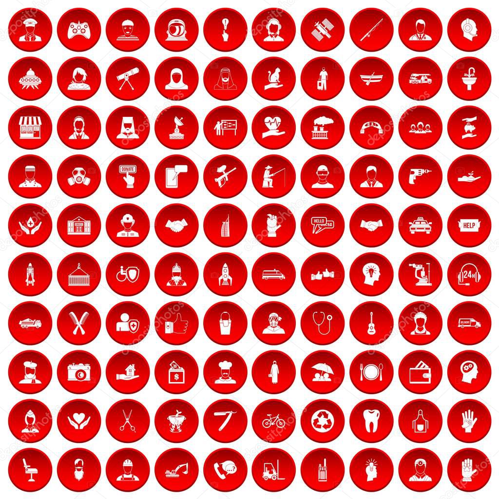 100 human resources icons set red