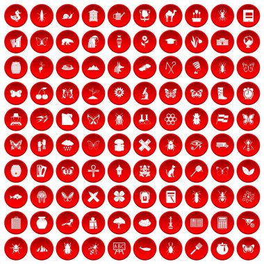 kırmızı 100 böcekler Icons set