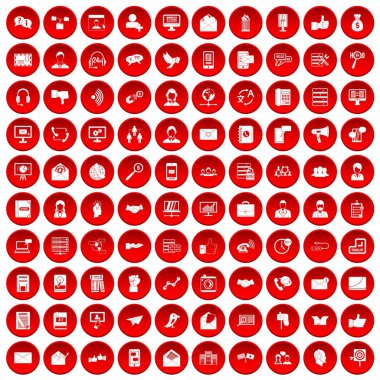 kırmızı 100 etkileşim Icons set