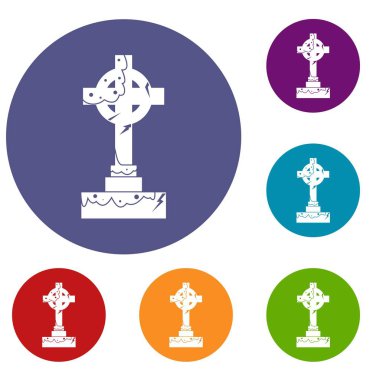 Web için düz daire kırmızı, mavi ve yeşil renkte İrlandalı Kelt haçı Icons set