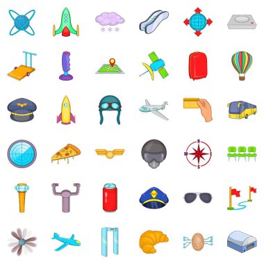 Havaalanı Icons set, karikatür tarzı