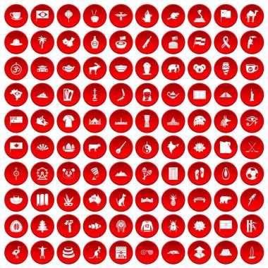 kırmızı 100 yerler Icons set