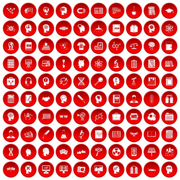 100 wiedzy ikony Ustaw czerwony — Wektor stockowy