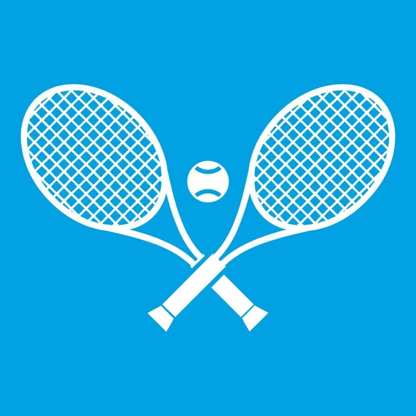 Raquetas de tenis cruzadas e ícono de pelota blanco — Vector de stock