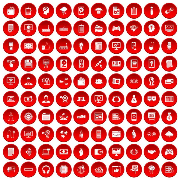 100 icone aziendali IT set rosso Grafiche Vettoriali