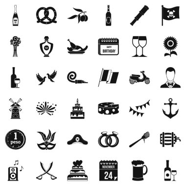 Mutlu doğum günü Icons set, basit tarzı