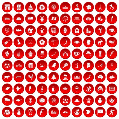 kırmızı 100 harita Icons set