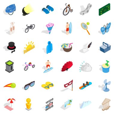Yaz eğlence Icons set, izometrik stili