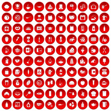 kırmızı 100 mutfak Icons set