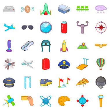 Havaalanı terminal Icons set, karikatür tarzı