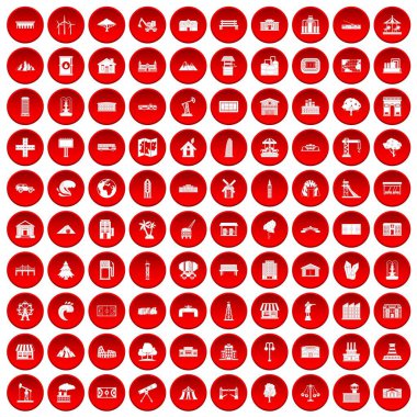 kırmızı 100 manzara öğesi Icons set