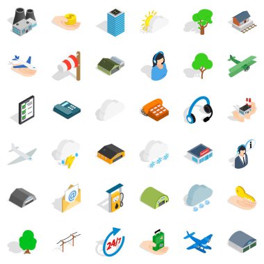 Bütün gün Havaalanı Icons set, izometrik stili
