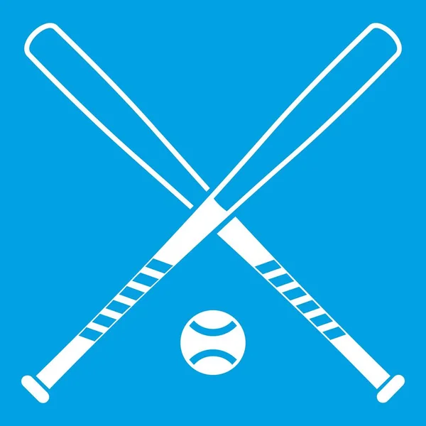 Crossed béisbol murciélagos y bola icono blanco — Vector de stock