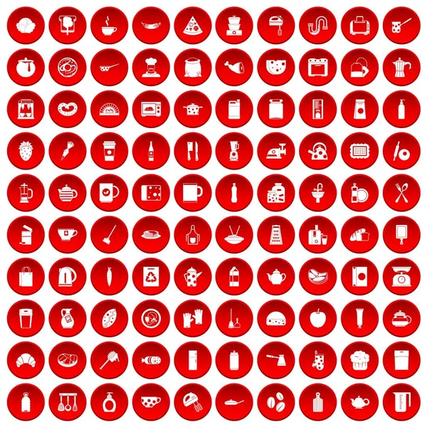 kırmızı 100 mutfak Icons set