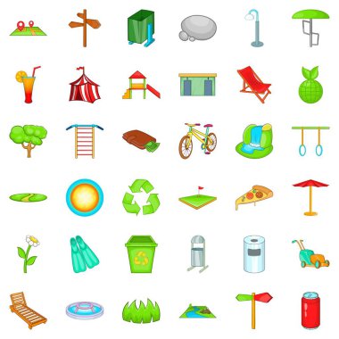 Yeşil park Icons set. 36 yeşil park vektör simgeleri beyaz arka plan üzerinde izole web için çizgi film tarzı