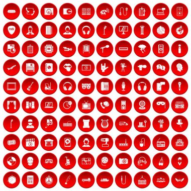 kırmızı 100 mikrofon Icons set