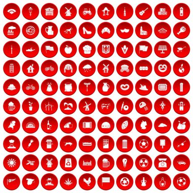 kırmızı 100 değirmen Icons set