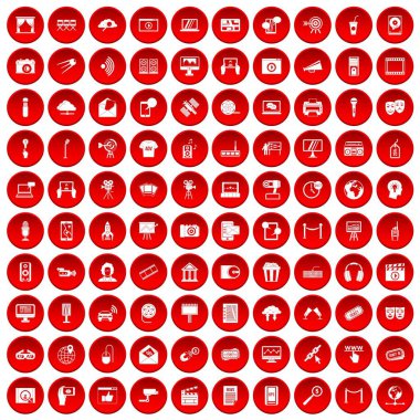 kırmızı 100 multimedia Icons set