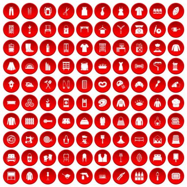 kırmızı 100 iğne işi Icons set