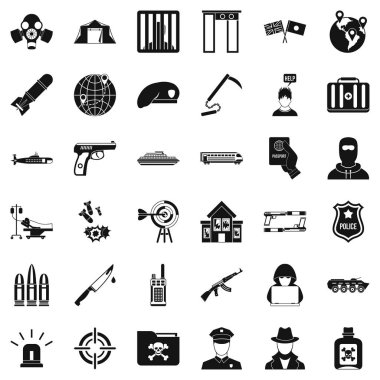 Terörle mücadele Icons set, basit tarzı
