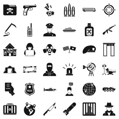 Antiterör mücadele Icons set, basit tarzı
