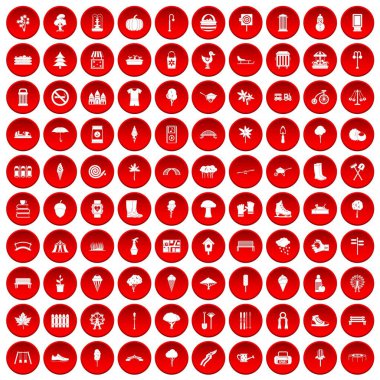 kırmızı 100 park Icons set