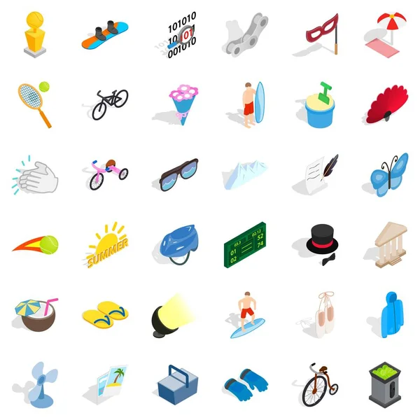 Summer game icons set, isometric style