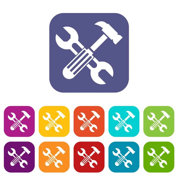 Hammer und Schraubenschlüssel Icons Set — Stockvektor