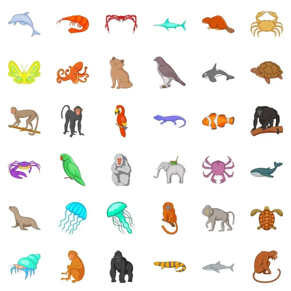 Conjunto de iconos de muchos animales, estilo de dibujos animados — Vector de stock