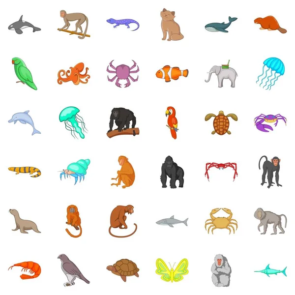 Wildlife icons set, cartoon style — Stock Vector