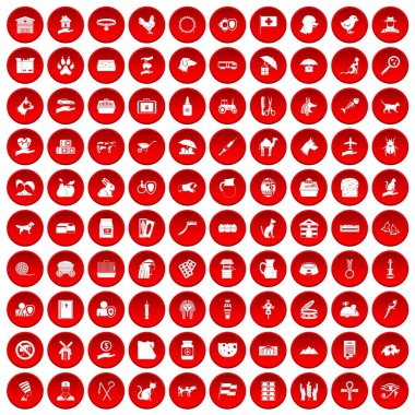 kırmızı 100 Evcil hayvan Icons set