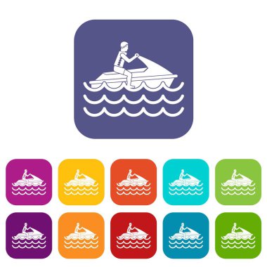 Jet ski üzerinde adam Icons set rides