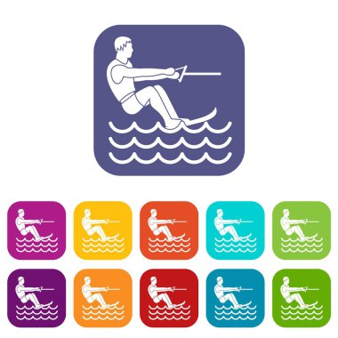 Su kayağı adam Icons set