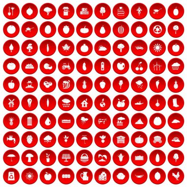 kırmızı 100 productiveness Icons set