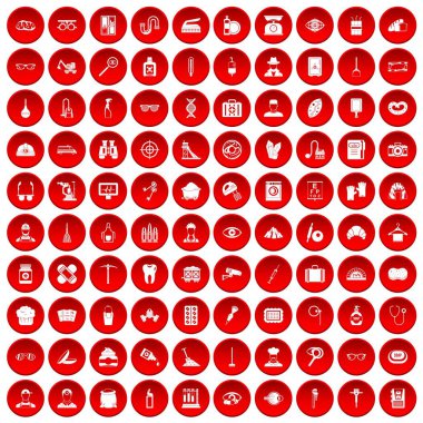 kırmızı 100 meslek Icons set