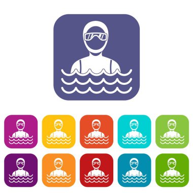 Dalgıç elbisesi Icons set Scuba diver adam