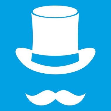 Sihirli siyah şapka ve bıyık simgesi beyaz