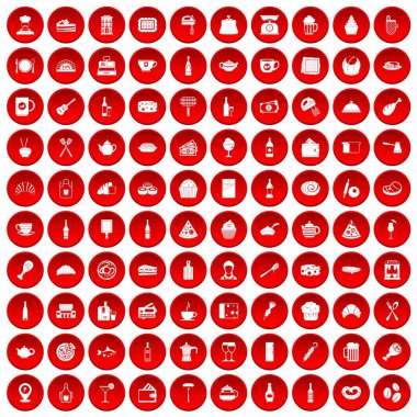 kırmızı 100 Restoran Icons set
